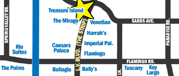 Location of Treasure Island Hotel and Casino